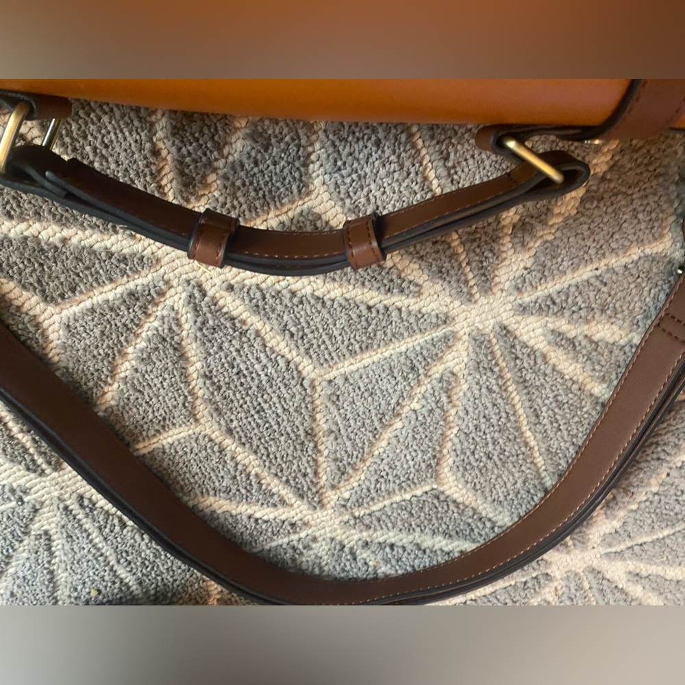 Brown and White Vegan Leather Laptop Bag - Picture 4 of 16